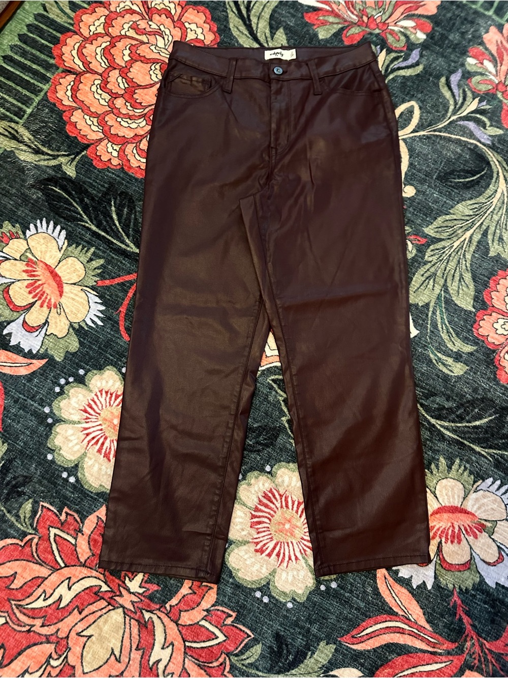 🖤 Edgy Faux Leather Pants Dark Purple High Rise Straight Leg Sz 14